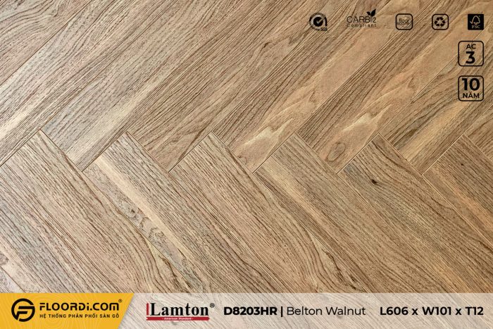 Sàn gỗ xương cá D8203HR Belton Walnut 12mm AC3