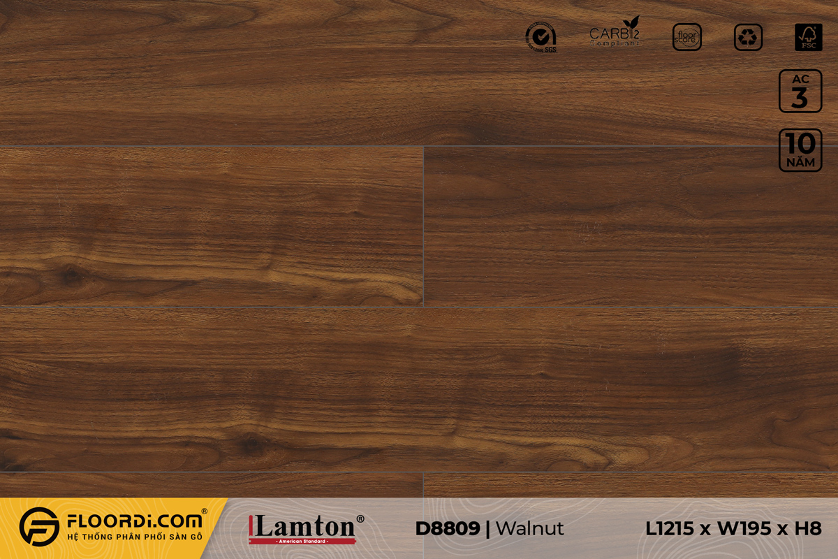 Sàn gỗ D8809 Walnut Taupe 8mm AC3