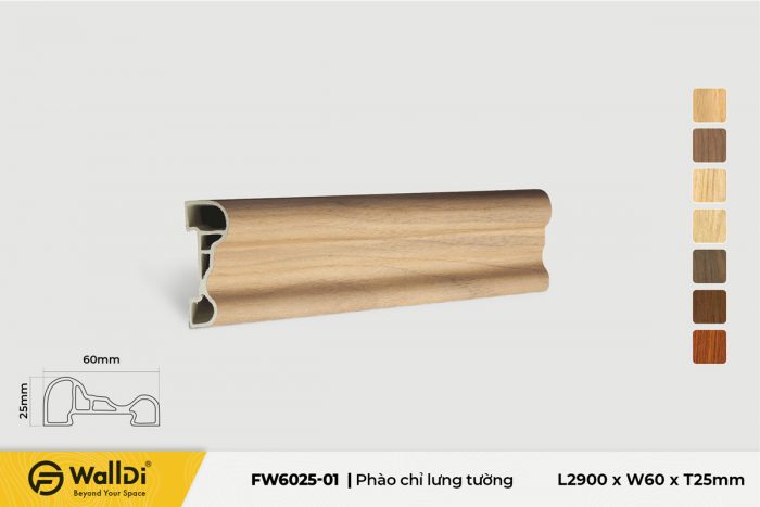 Phào chỉ lưng tường FW6025-01 Light Walnut 25mm